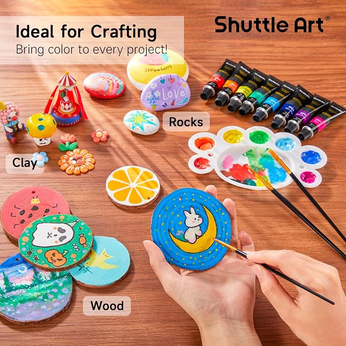 Shuttle Art Acrylic Paint Set, 16 x12ml Tubes Artist Quality Non Toxic Rich Pigments Colors Great for Kids Adults Professional Painting on Canvas Wood Clay Fabric Ceramic Crafts