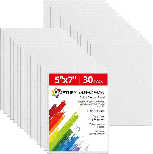 Simetufy 5x7inch 30 Pcs Small Canvas Boards for Kids Painting | Canvas Panels Primed Acid Free for Watercolor,Acrylic Paint