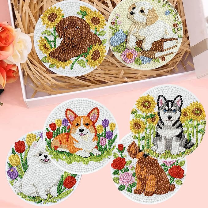 mrpwnle 8 Pcs Diamond Art Coasters Kits, Dog Diamond Painting Coasters Kit
