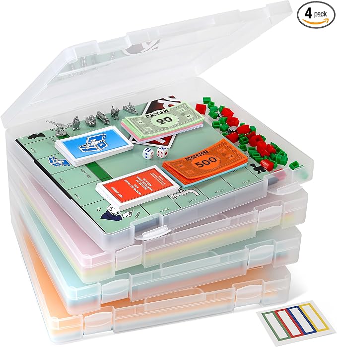 4-Pack Art & Craft Organizer Storage Case - Semi Transparent Stackable Plastic Craft Storage Container, Project Organizer Box Paper Custom Size Fit 8.5 x 11 Paper & More 12.4 x 10.8 x 1.7 In