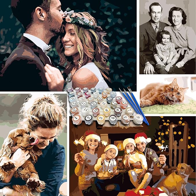 Kidstique Customize Your Personalized DIY Paint-by-Numbers kit Using a Photo of Your Choice. Great Gift idea for Valentine's Day, Mother's Day, or Father's Day 16x16