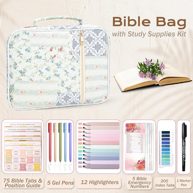 XKDOUS Bible Cover Case for Women Bible Bag Journaling Kit w/Study Supplies