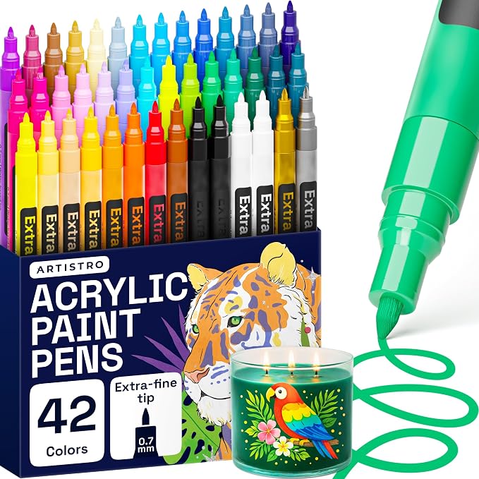 ARTISTRO 42 Acrylic Extra-Fine Glass Marker Pens for Wine Glasses | Extra-FineTips Vibrant Dual Tip Paint Pens for Party Charms, DIY, Craft - Art and Craft Supplies for Adults, Teens, Kids