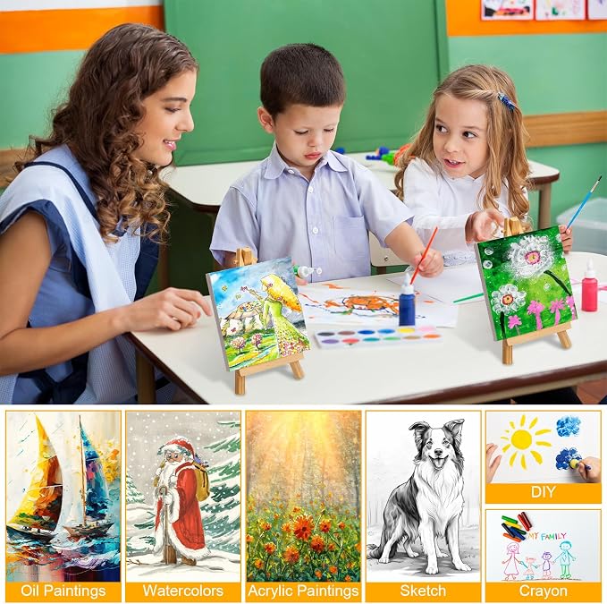 Mimorou 32 Pack Mini Canvas with Easel for Painting Wood, 3 x 3 Inch