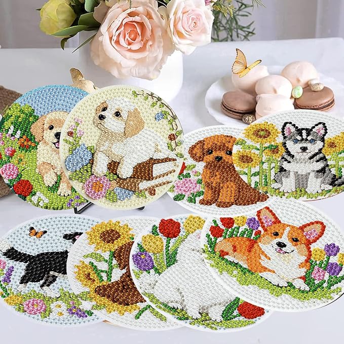 mrpwnle 8 Pcs Diamond Art Coasters Kits, Dog Diamond Painting Coasters Kit