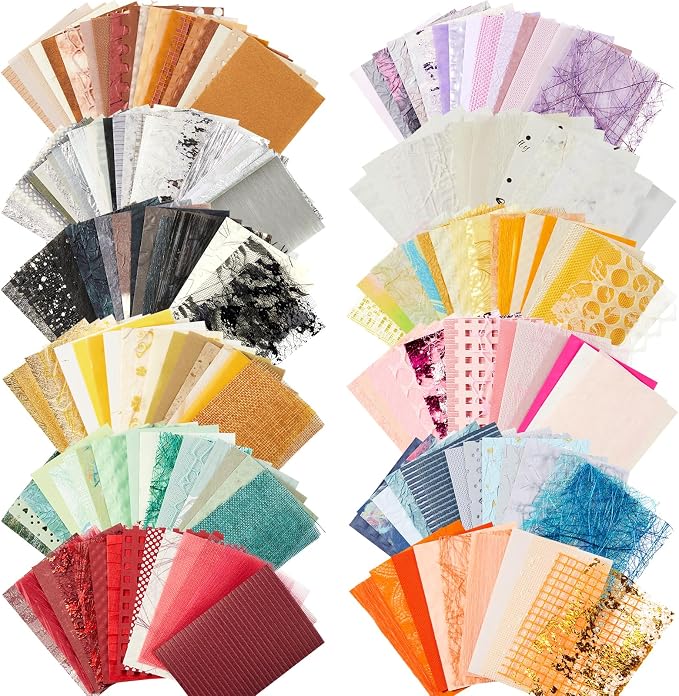 208 Sheets A7 Scrapbook Paper Kit, 12 Colors Mixed Textured Papers