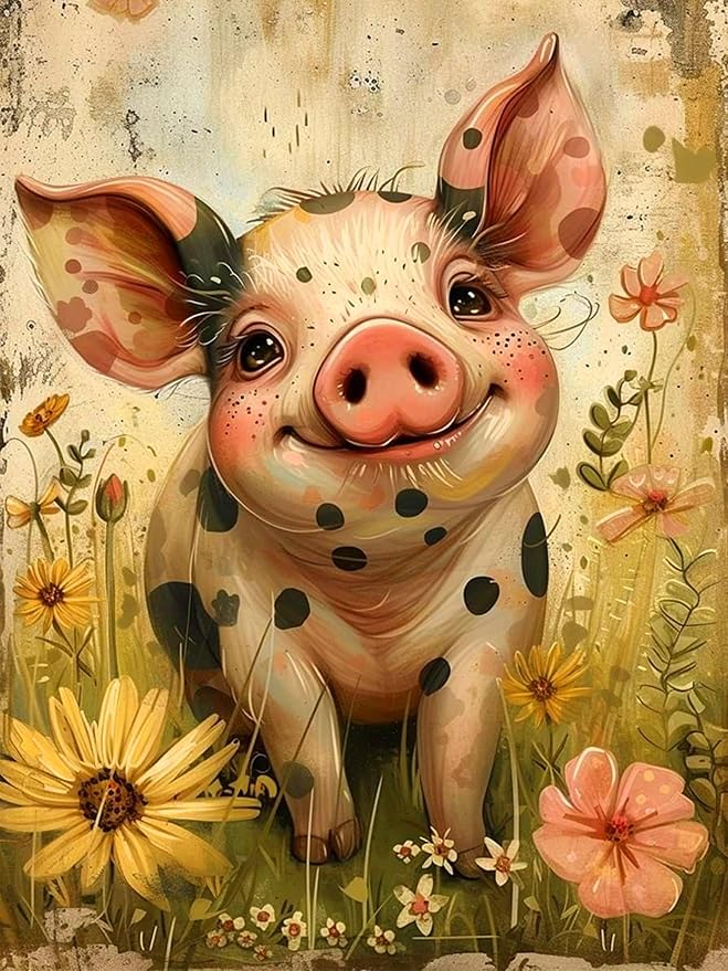 ijbnhd Diamond Art Kits for Adults Cute Pig 12X16in