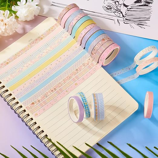20 Rolls Washi Tape Set 7mm Pastel Scrapbook Bible Tape Decorative Tape Pack Pink Aesthetic Colored Tape Rolls Stickers for Crafts DIY Scrapbook Study Journaling Planner Supplies