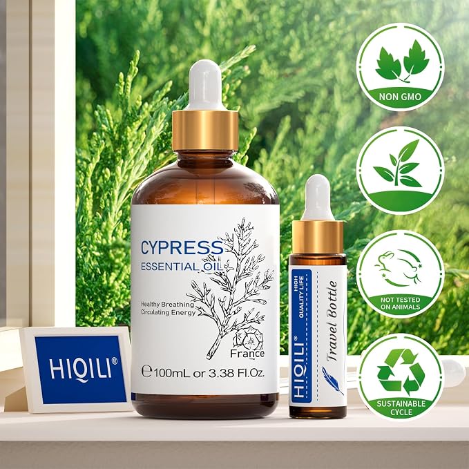 HIQILI Cypress Essential Oil for Diffuser, Humidfier, Skin Care