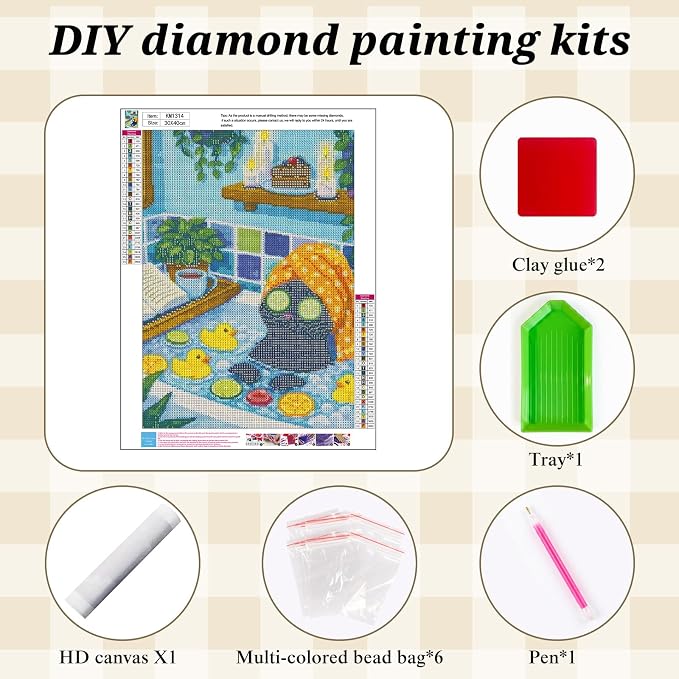 Animal Diamond Painting Kits for Adults,Funny Cat Spa Diamond Art Kits | DIY Full Round Drill Gem Painting Cute Black Cat Paint by Diamonds Relaxing Craft for Cartoon Home Wall Decor 12x16In
