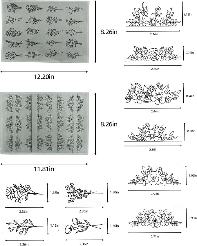 YUYUZSEN 44 Pcs Water Soluble Hand Sewing Stabilizers，Embroidery Stick and Stitch Embroidery Paper Wash Away，for Embroidery Stabilizers Flower Patterns，for Hand Sewing Lover Beginners（Plants Flowers)