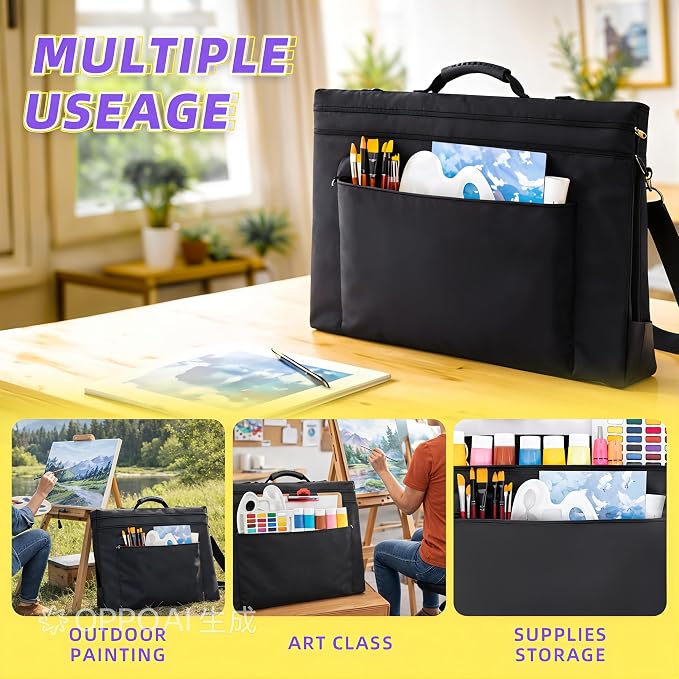 JJRING 24x36 Art Portfolio Tote Bag With Shoulder Strap, Black