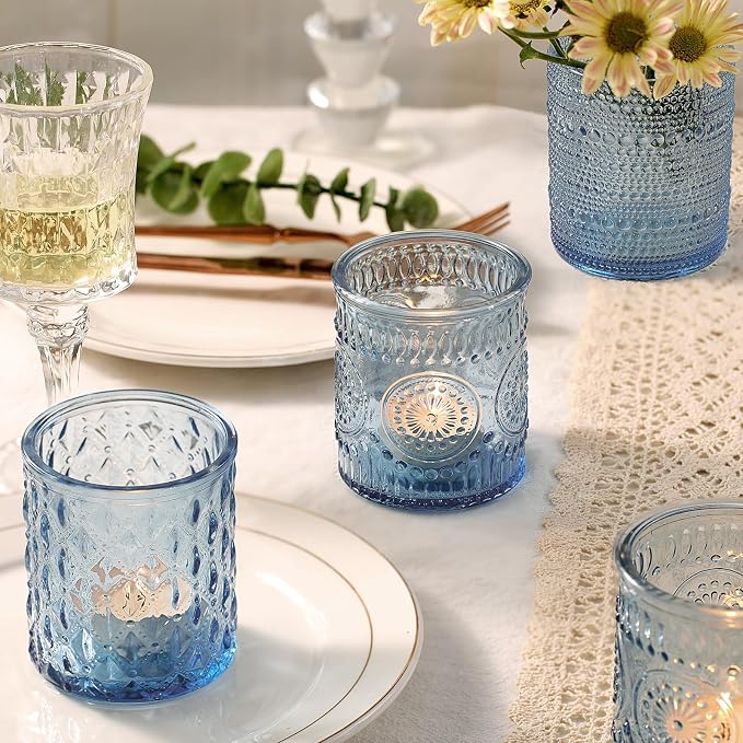 12Pack Blue Candle Jars - 3 Styles Candle Jar with Lids for Any Décor