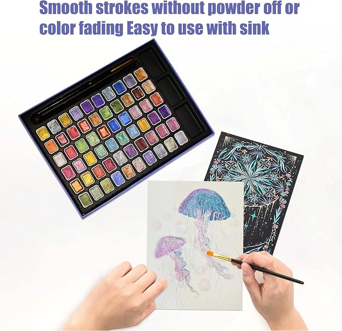 Mini Shimmer Watercolor Paint Set, 60 Colors Glitter Metallic Watercolour Painting Sets, Solid Pearl Water Color Paints for Artists, Amateur Hobbyists and Painting (60 Colours)