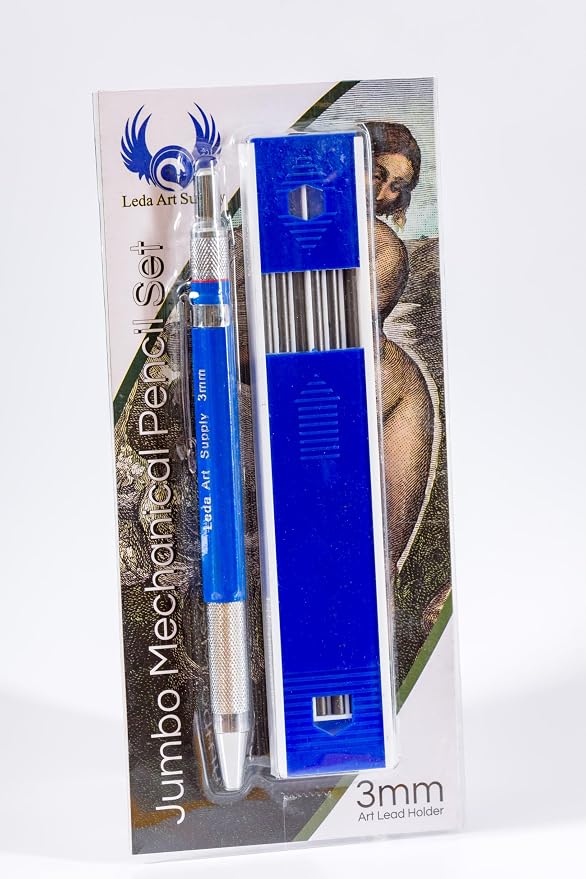 Leda Art Drafting Mechanical Pencil Set 3mm, Built-in Sharpener, 6 Refills