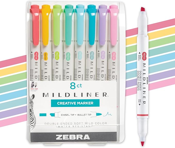 Zebra Pen MILDLINER No Bleed Highlighter, Assorted Colors, Dual Tip, 8-Pack