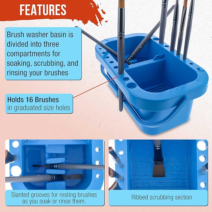 U.S. Art Supply 16-Hole Plastic Paint Brush Cleaner Washer & Paint Brush
