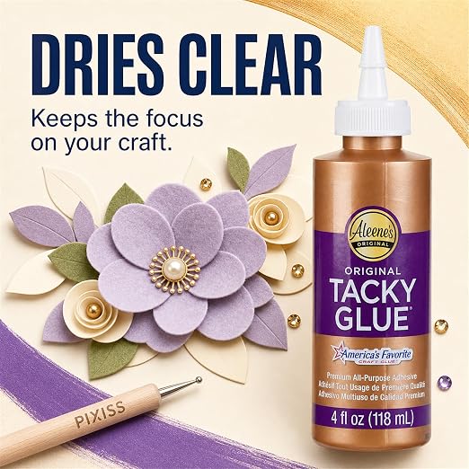 Aleene's Original Tacky Glue Craft Glue - 4Ounce, Quick Dry Tacky Glue for Crafts, Paper, Felt, Wood, Foam, Fabric - All Purpose Precision Craft Glue, Pixiss Wooden Art Dotting Stylus Pens