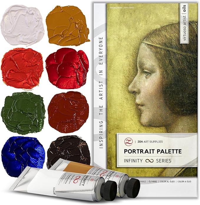 ZenART Professional Oil Paint Set - Artist Grade Portrait Colors - 8x50ml | Skin & Earth Colors - Non-Toxic Large Tubes, Buttery Consistency, Rich Pigments, Lightfast Oil Paints for Artists & Beginners