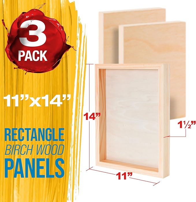U.S. Art Supply 11" x 14" Unfinished Cradled Wood Panels for Painting