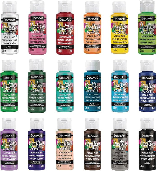 DecoArt Crafter’s Acrylic Paint Set – Popular Colors, 18 Bottles (2 fl oz) – Easy Craft Paints, Classrooms, Art Projects & DIY Crafts