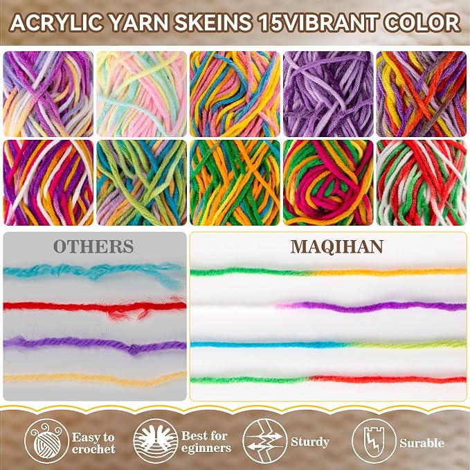MAQIHAN Ombre Yarn for Crocheting - 10x15g Soft Cotton Yarn for Knitting | Multicolor Variegated Yarn Skeins for Handicraft, Assorted Vibrant Colors for Crochet & Knitting Beginners, Adults