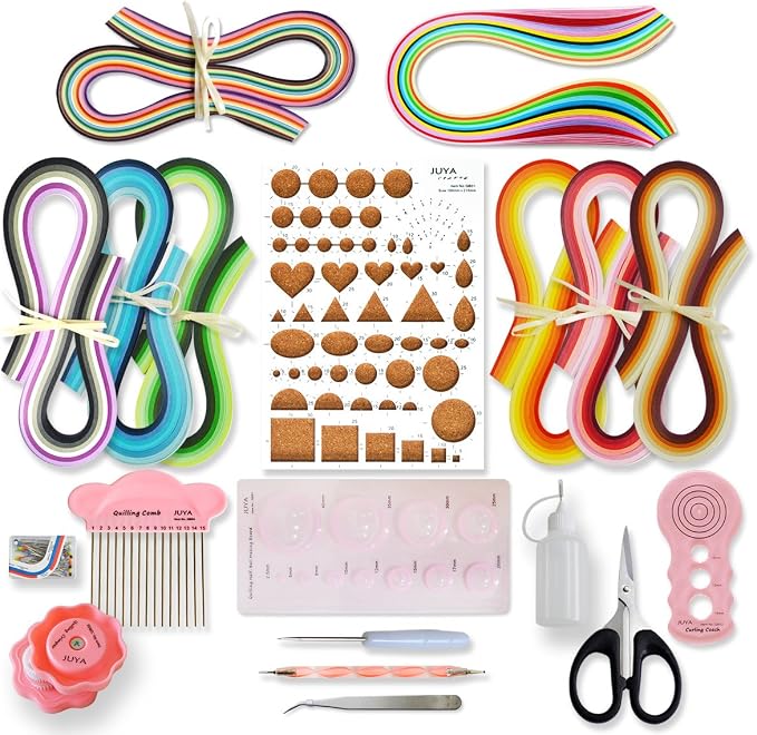 JUYA Paper Quilling Kit 960 Strips with 12 Tools, Pink Set, 5mm