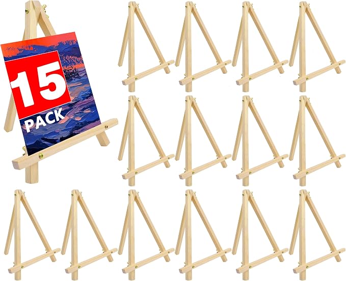 15 Pack 9 Inch Wood Easels, Tripod, Table Top Easels for Painting, Art Crafts Painting Party Easel, Student Tabletop Easels Stand for Painting, Portable Mini Canvas Photo Picture Sign Holder