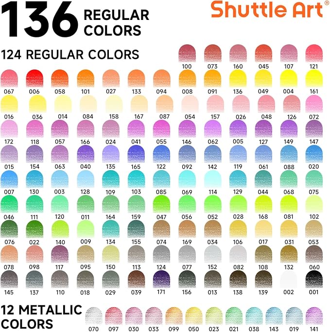 Shuttle Art 136 Color Pencils for Adult Coloring Book, Soft Core Colored Pencils Set for Doodling, Sketching, Drawing, Art Supplies