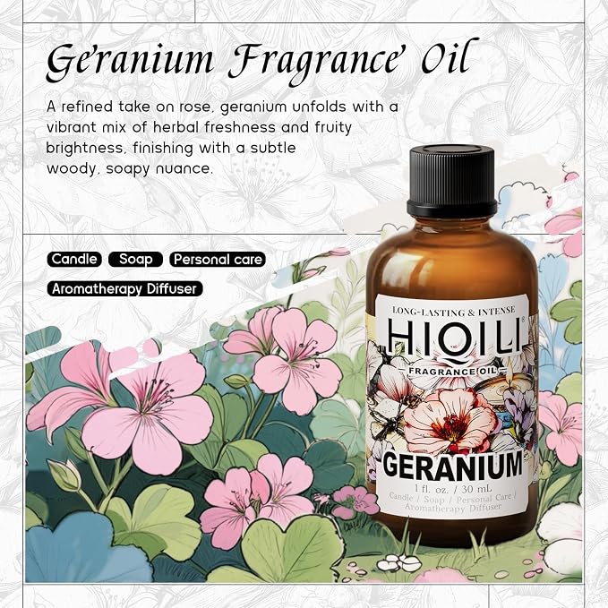 HIQILI Geranium Fragrance Oil for Diffuser & Soap Making - 1 Fl Oz