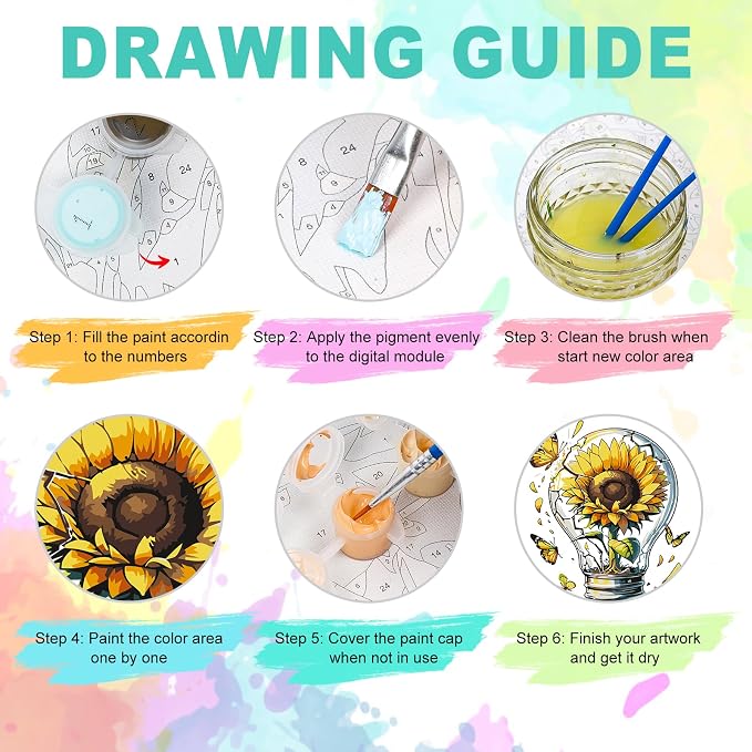Framed Paint by Numbers Kit for Adults, Sunflower Light Bulb, 10 x 10 Inch | DIY Adult Paint by Number Kit for Beginners, Modern Wall Decor, Stress Relief Craft Gift, Creative Hobby