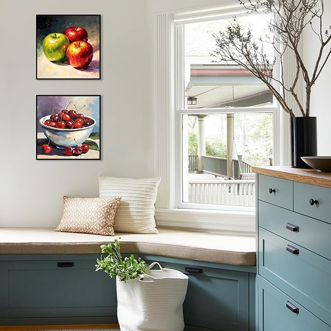 Ycydilirab 4 Pack Fruit Paint by Numbers Kit for Adults with Framed Wooden Easel - Fruit Adult Paint by Number,Paint by Number Canvas for Adults Gifts Home Wall Decor 8×8 inch