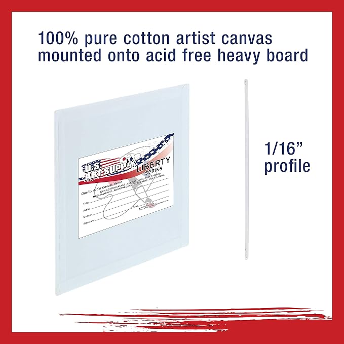 U.S. Art Supply 12 X 12 Inch Art Canvas Board Panels 12 Pack - 8 Ounce | Heavyweight Cotton Acid Free Canvases for Painting Acrylics and Watercolor (1 Case of 12 Single Canvas Painting Panels)