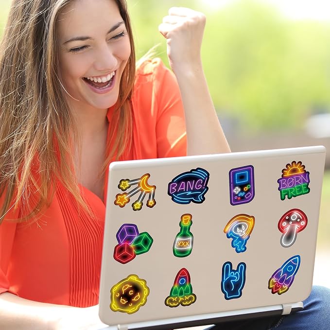 Water Bottle Stickers 100 Pcs Cool Cute Neon Sticker Packs, Prizes for Kids Classroom Rewards, Waterproof Vinyl Stickers for Water Bottles Laptop Scrapbooking Skateboard Journaling Luggage Tumbler etc