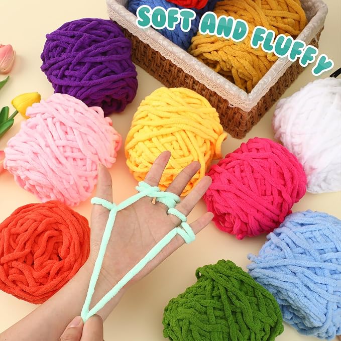 Buryeah 8 Pack Chunky Chenille Yarn for Crocheting, Chic Colors