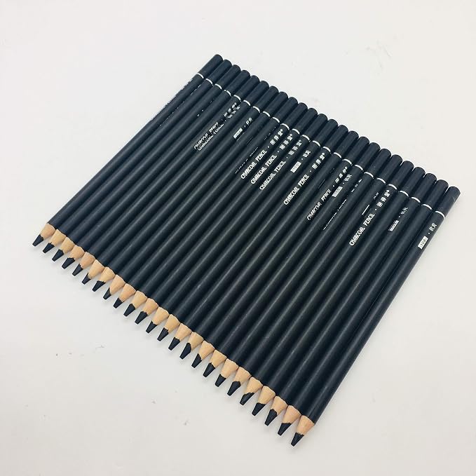 Drawing Charcoal Pencils 24 Piece Set, Pro Art Graphite Sketching&Shading Supplies, Ideal For Kid Beginner Student Adults Artist
