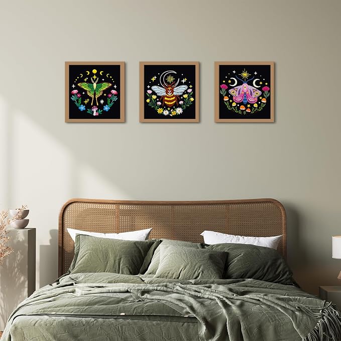 Nuberlic 3 Pack Embroidery Kit for Beginners, Moth and Bee Patterns