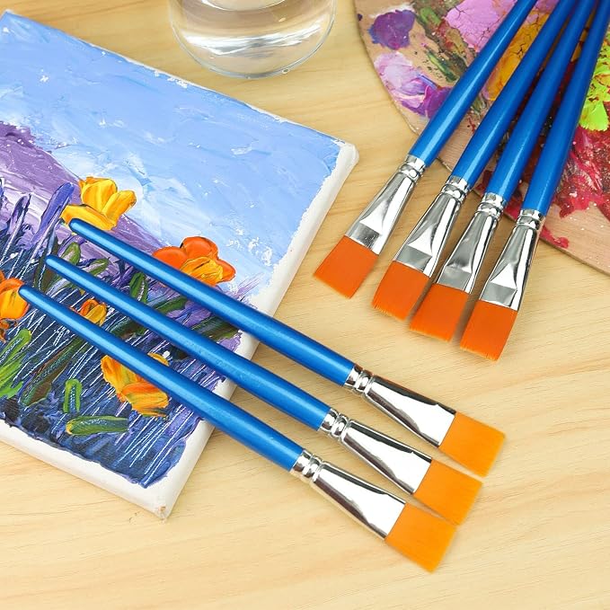 1 inch Flat Paint Brushes for Acrylic Painting,12 Pieces Large Synthetic Paint Brushes Bulk with Wooden Handle for Acrylic, Watercolor, Oil, Crafts, Face Body Art (Pack of 2)