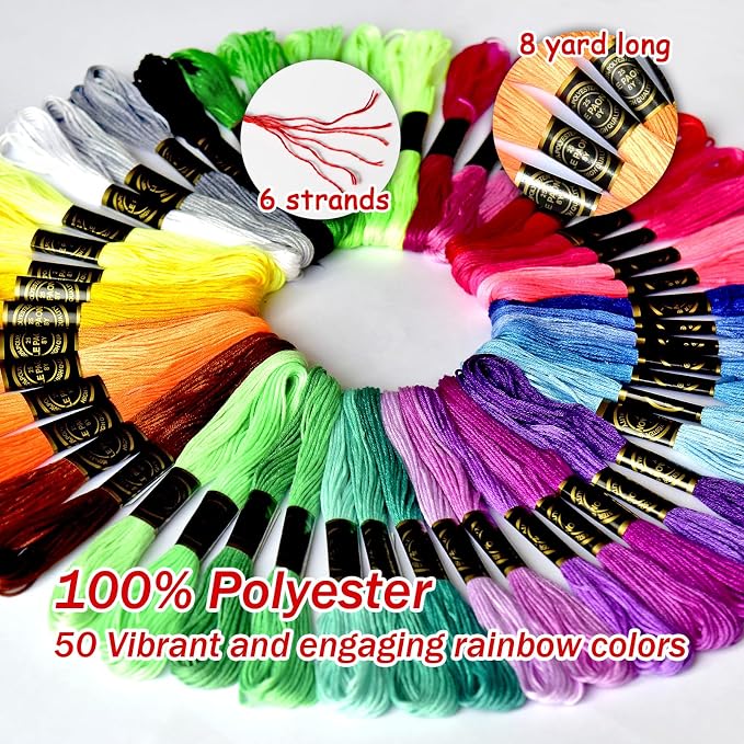 LE PAON 50 Skeins Embroidery Floss Rainbow Color Per Pack Cross Stitch Threads Friendship Bracelets Floss Crafts Floss (50)
