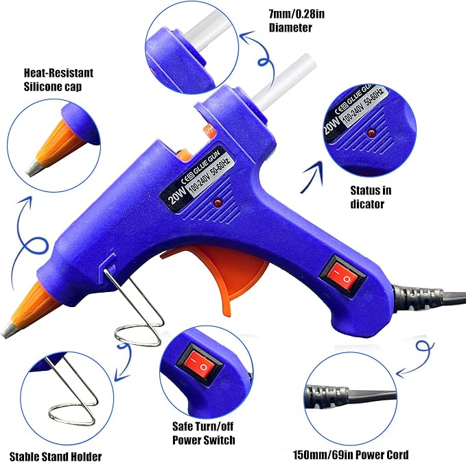 Mini Hot Glue Gun Kit with 10 Sticks 20W Fast Heating Craft Tool - | Quick Melt Set for DIY Art, Home Repair & School Projects. Lightweight, Easy Use. (White)