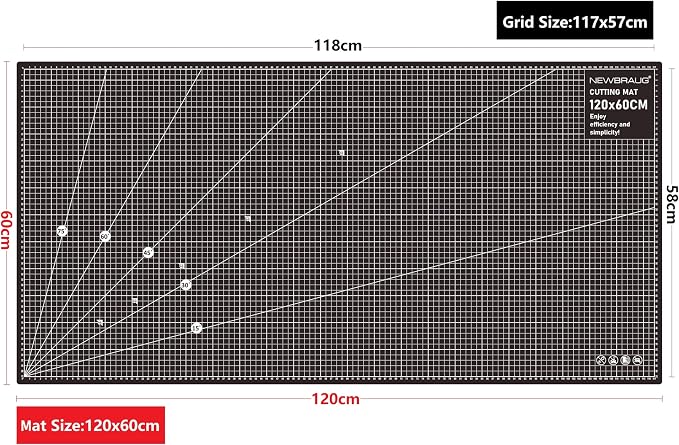 NEWBRAUG 23'' × 47'' Large Self Healing Cutting Double Sided 5-Ply Mat, Big Cutting Board for Rotary Cutting, Quilting, Sewing, Craft, Fabric & Scrapbooking(Gray/Black)