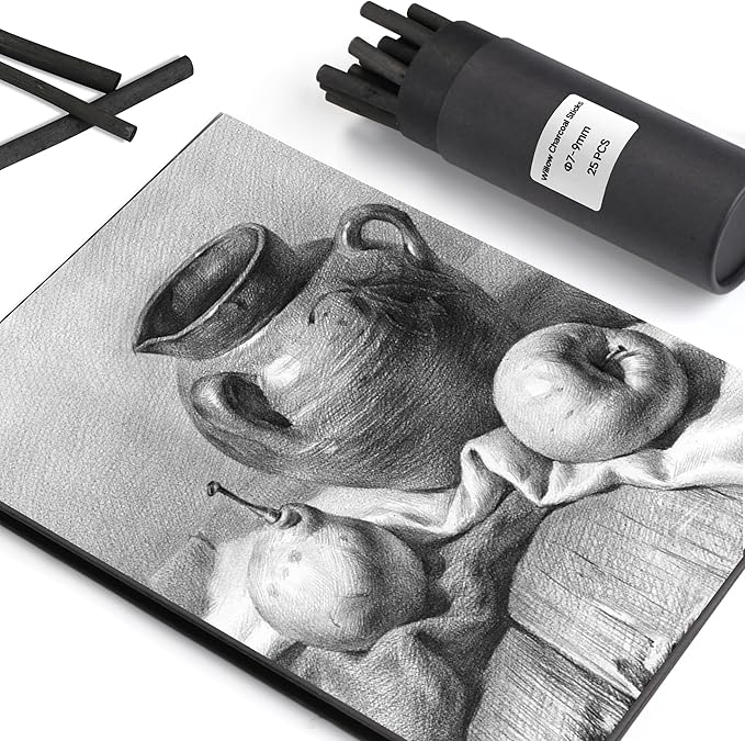 MyLifeUNIT Vine Charcoal Sticks, Willow Sketch Charcoal Pencils for Drawing, Pack of 25 (7-9 MM Dia)