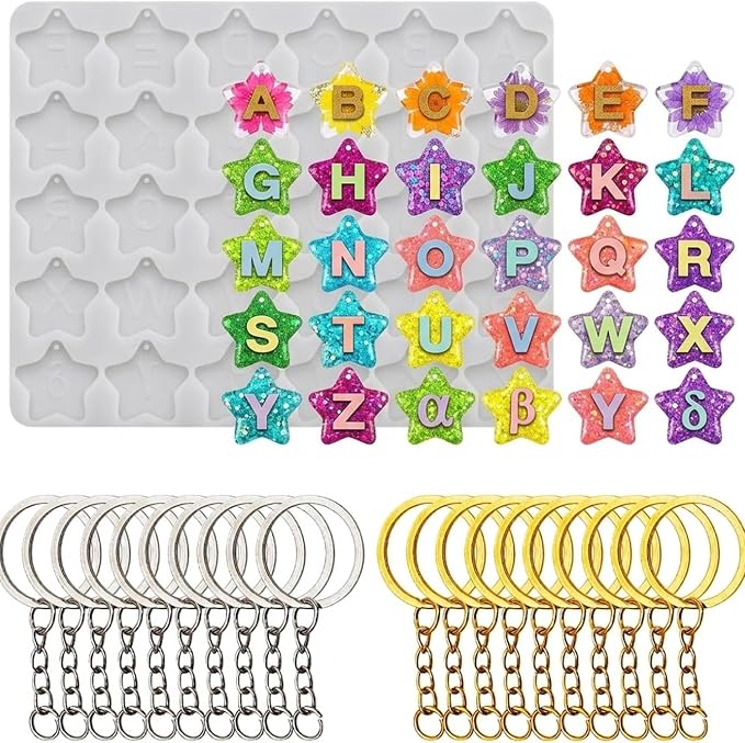 Alphabet Silicone Molds, 30-Cavity Resin Molds for Letter Keychain Making