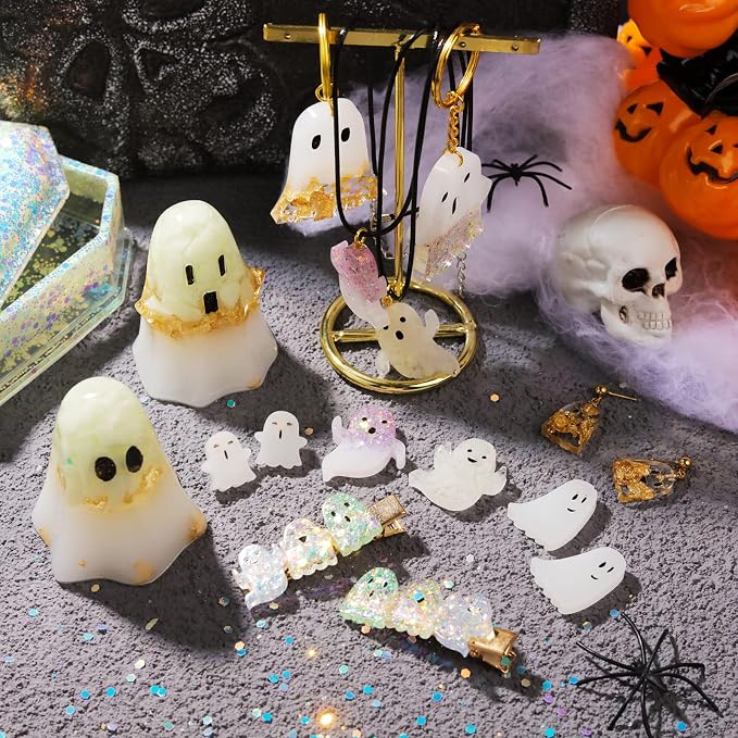 LET'S RESIN Ghost Shape Resin Earring Molds, Silicone Molds for Epoxy Resin | with Earring Accessories, Jump Rings, Epoxy Resin Molds for DIY Keychain, Halloween Decoration, Gifts