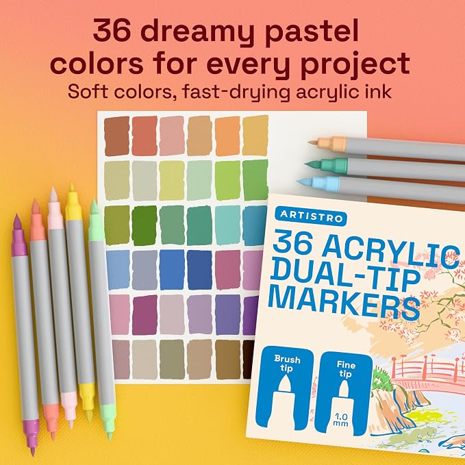 ARTISTRO 36 Pastel Dual-Tip Acrylic Paint Marker Pens for Drawing | For Fabric, Rock, Glass, Wood, & Molds, Arts & Crafts Gift for Adults, Teens, & Kids, Classroom Must Haves & School Supplies