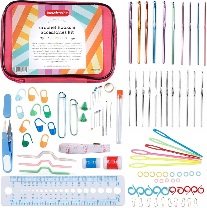 Incraftables Crochet Hooks Set with Case – 100 Pieces - Complete Crochet Kit for Beginners & Professionals – Ergonomic Crochet Hooks, Crochet Accessories, Crochet Tools & More