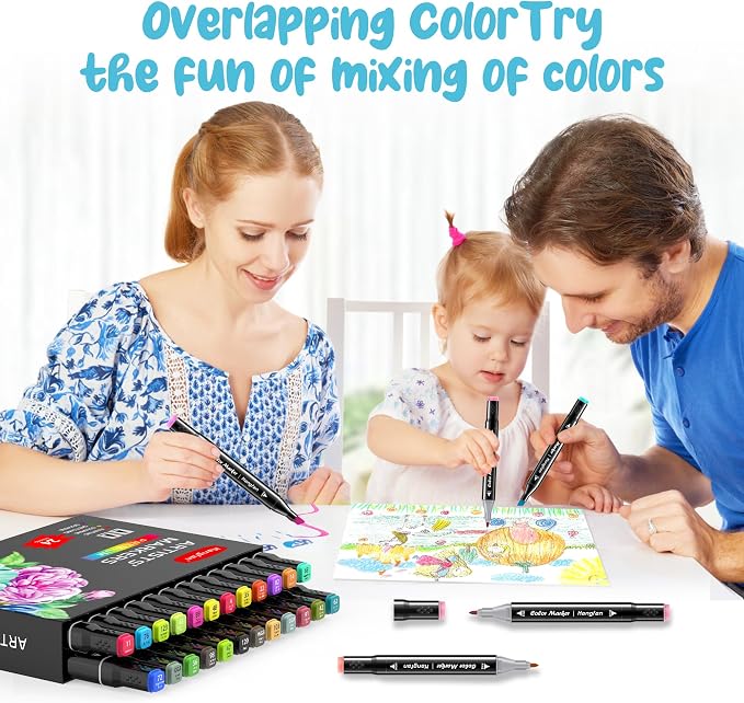 24 Colors Alcohol Markers, Dual Tip Art Markers, Perfect for Beginner, Drawing, Sketching, Illustration