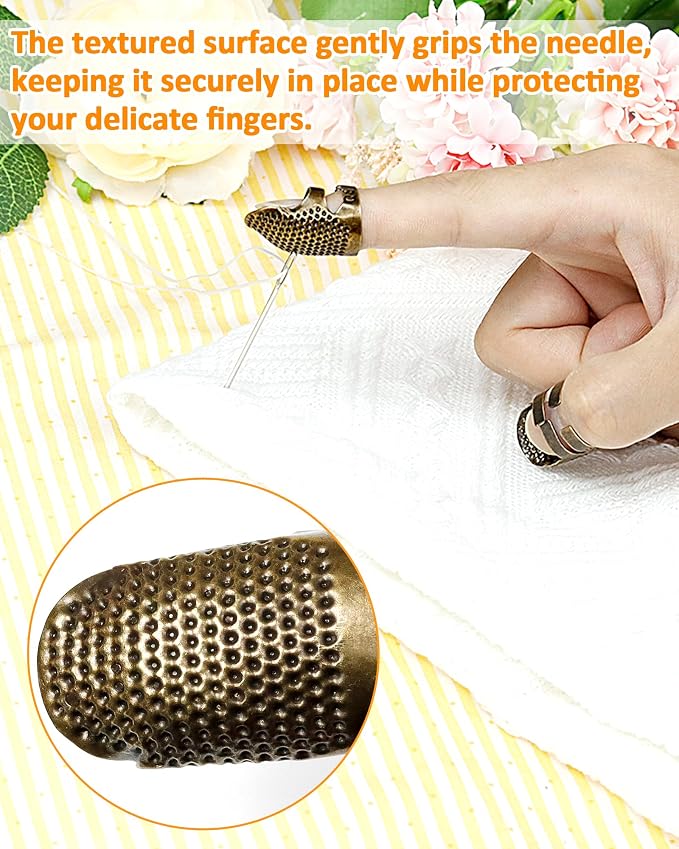 FIVEIZERO Thimble Kit– 7 PCS Sewing Thimbles for Hand Sewing, Metal Finger Protectors, Thimble Ring for Quilting and Embroidery