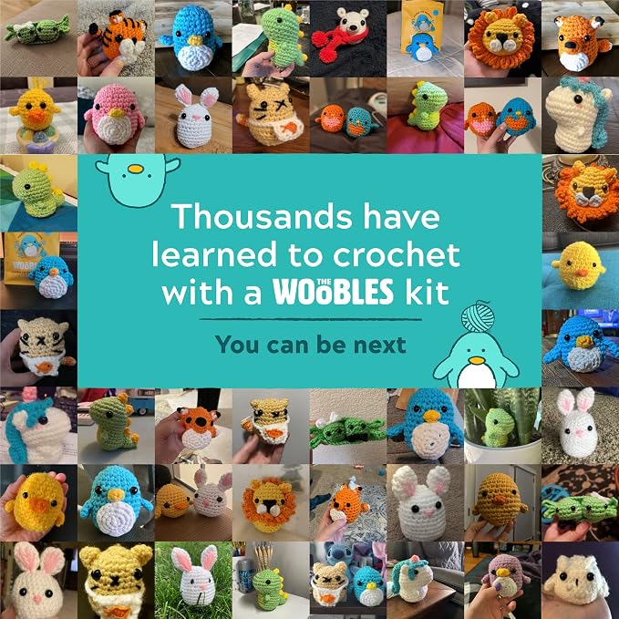 The Woobles Crochet Kit Bundle for Beginners (Penguin, Chick, Fox, Bunny) | As seen on Shark Tank, Includes: Easy Peasy Yarn, pre-started pieces, hooks, safety eyes, stuffing, video tutorials