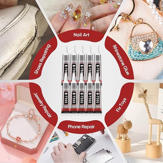 10 PCS 15ml B7000 Rhinestone Glue Clear with Precision Tip, Bedazzling Glue, Multipurpose Super Glues for Nail, Craft, Jewelry Making, Nail Art, DIY, Makeup, Shoes